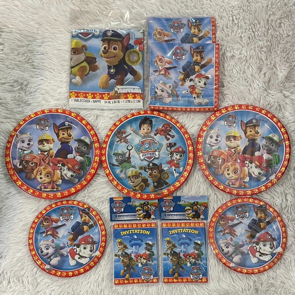 Paw Patrol Party Set - Invitations Plates Napkins Tablecover Lot